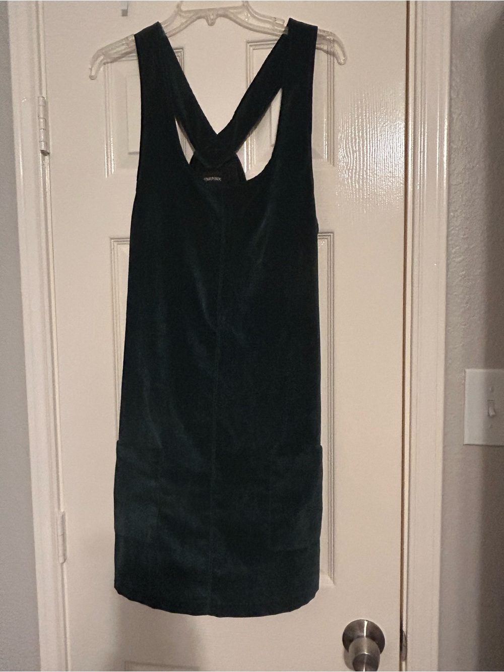 MINKPINK Velvet Crossback Mini Dress in Dark Green